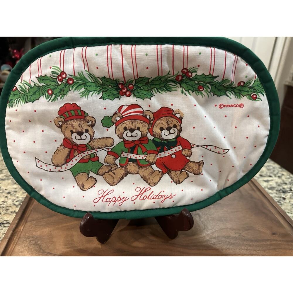 Vintage Franco Christmas Holiday Potholder Decor Bears 80s Red Green White 9"